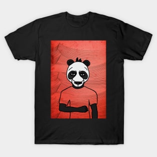 Kung Fu: Male NFT with Animal Mask, Dark Eyes, and Gray Aesthetic in a Waves Background T-Shirt